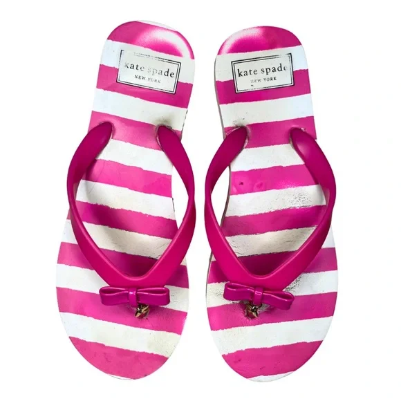 Kate Spade Fifi Flip Flops Sz 7-8 Y2K Pink Bow Embellished Preppy Charm Sandals - Picture 3 of 5